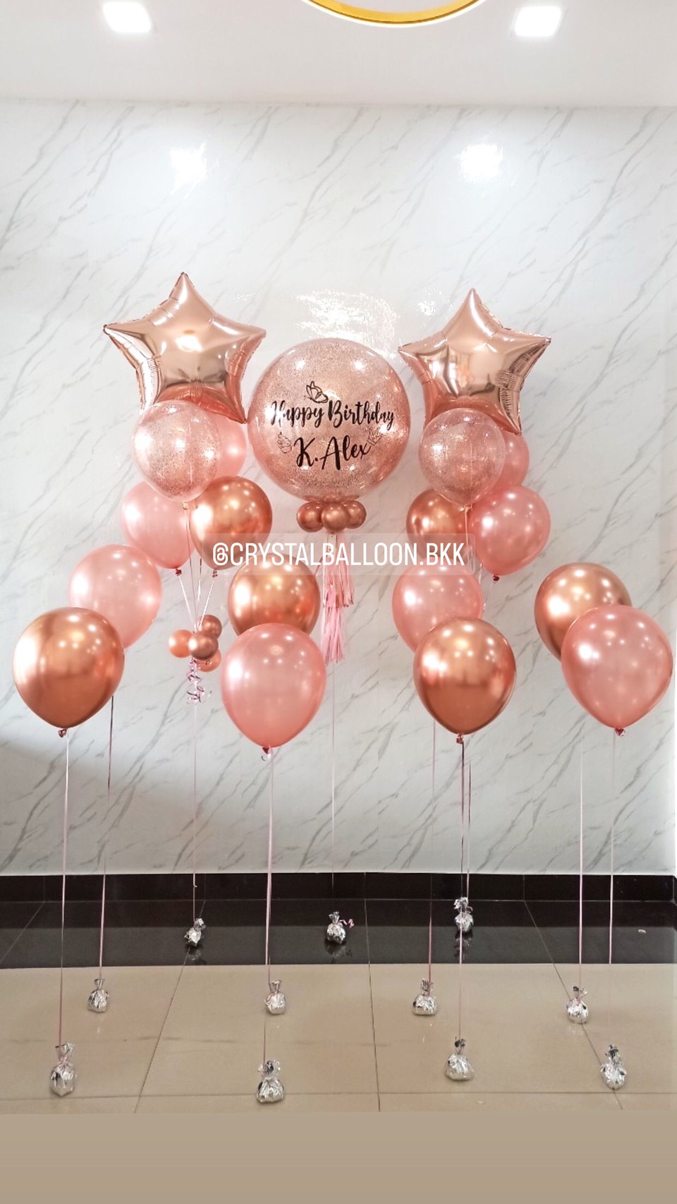 ลูกโป่ง วันเกิด Bubble ขนาด 24" พร้อมตกแต่ง ช่อลูกโป่งฟอยล์ดาว ขนาด 24" 2 ช่อ ลูกโป่งตั้งพื้น 8 ลูก สามารถเปลี่ยนสีลูกโป่ง/เปลี่ยนข้อความ/เปลี่ยนขนาดได้