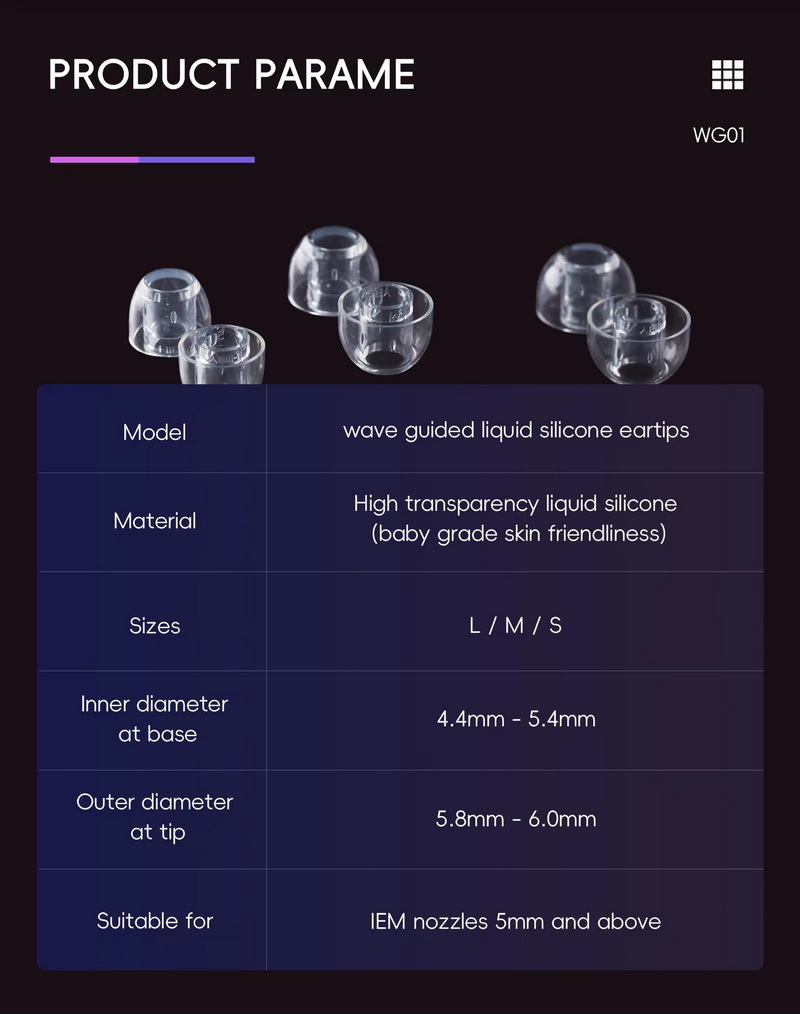 [PreOrder] HiBy WG01 จุกหูฟังซิลิโคนเหลว แยกเสียงได้ดี โปร่งใสสูง เป็นมิตรกับผิว จำนวน 3 คู่ S/M/L