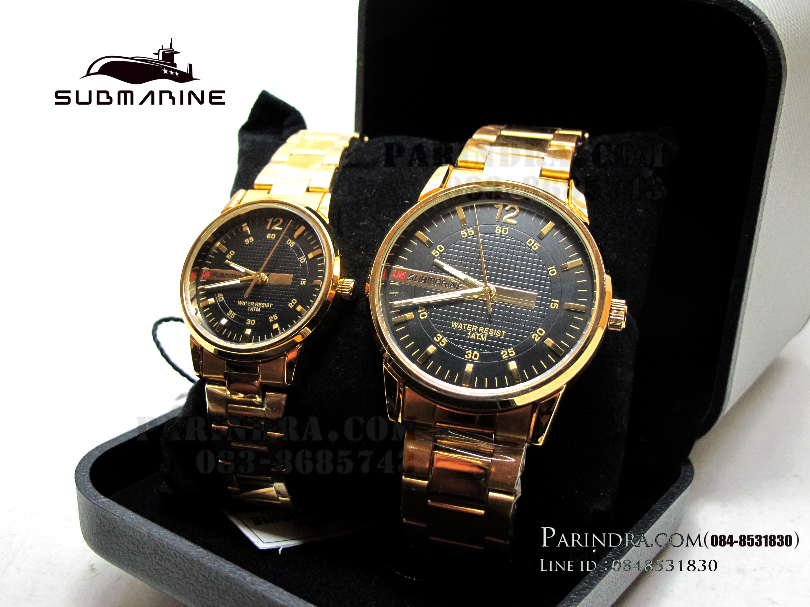 นาฬิกาคู่ US submarine รุ่น J104L-M แพคคู่ สีทองหน้าปัดดำ