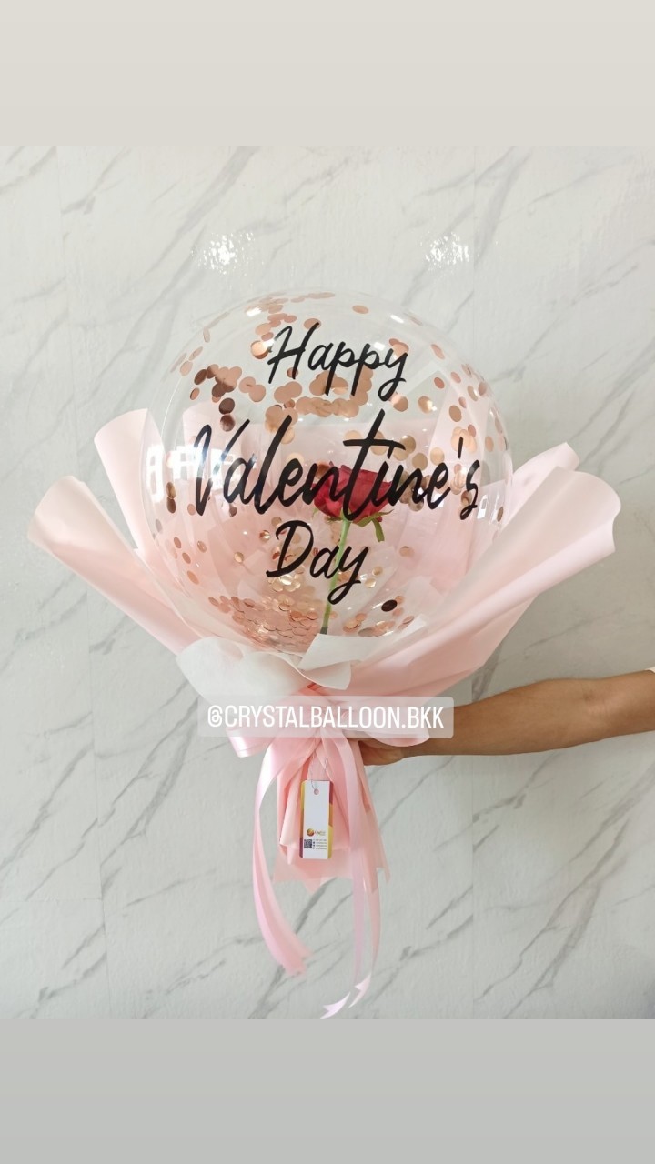 Flower Balloon Valentine's Day ดอกกุหลาบแดงประดิษฐ์ 1 ดอก Bubble ขนาด 18" สามารถใส่เงินได้ 30 ใบ พร้อมตกแต่ง สามารถเปลี่ยนข้อความ/เปลี่ยนสีได้