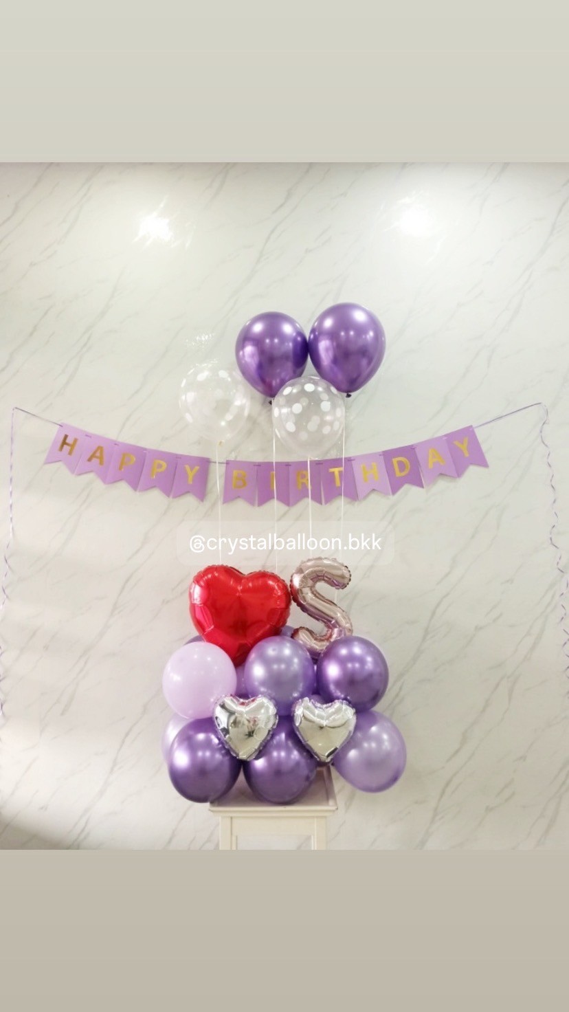 ลูกโป่ง วันเกิด Surprised ท้ายรถ Theme สีม่วง พร้อม ฟอยล์หัวใจ ขนาด 18" 1 ชิ้น , ตัวอักษร ขนาด 16" 1 ตัวอักษร,ลูกโป่ง 4 ลูก พร้อมตกแต่ง ป้ายธง Happy Birthday พร้อมตกแต่ง สามารถเปลี่ยนสีลูกโป่ง/เปลี่ยนสี-ฟอยล์ตัวอักษรได้