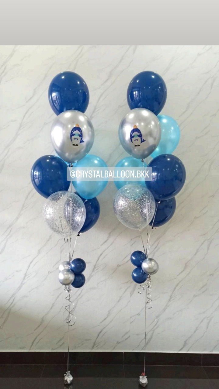 ลูกโป่ง แสดงความยินดี ช่อลูกโป่ง ช่อ 7 ลูก 2 ช่อ Theme Dark Blue-เงินโครเมี่ยม พร้อมตกแต่ง สามารถเปลี่ยนสีลูกโป่ง/เปลี่ยนข้อความได้