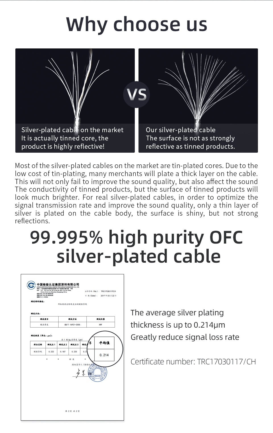 ขาย KZ NEO Silver สายอัพเกรดหูฟัง ทองแดง OFC ชุบเงิน สำหรับหูฟัง KZ ขั้วพินC