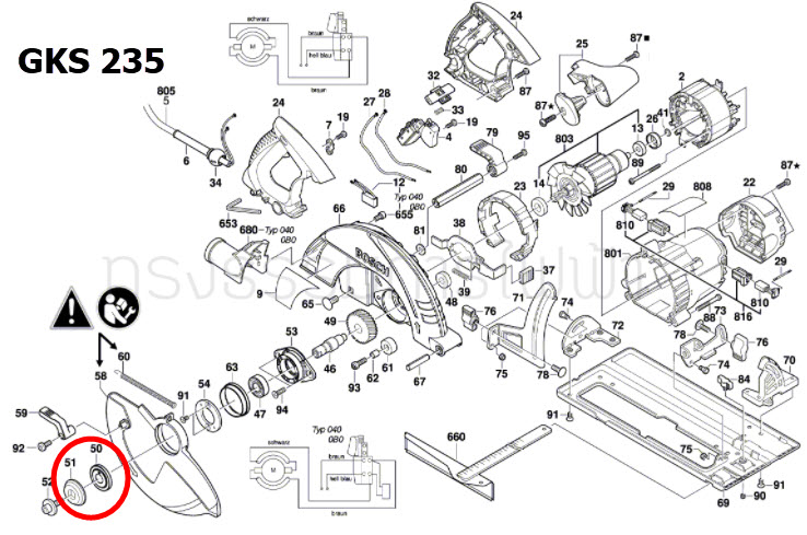 ประกับ ล๊อคใบ บน - ล่าง เลื่อยวงเดือน Bosch รุ่น GKS 235, GKS 235 TURBO [#50, #51], GKS 9 (แท้)##