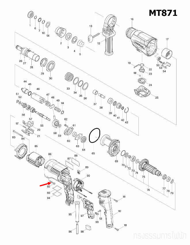 TAPPING SCREW 4X30 สว่านโรตารี่ Maktec มาคเทค, Makita มากีต้า MT870, MT871, HP1630, M8100, M8100B, M8701, M8701B Pn.266361-0 (แท้)##