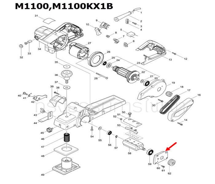 ฝาปิดลูกปืน กบไฟฟ้า Maktec รุ่น MT110, MT111, M1100, M1100KX1 [#60] Pn.317853-3 (แท้)(*)