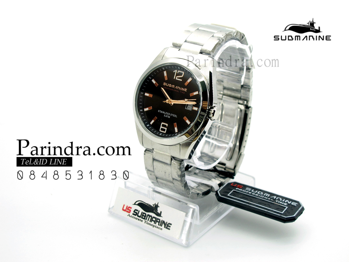 นาฬิกา US submarine รุ่น SUB039 แสตนเลสหน้าปัดสีดำ ของแท้100%