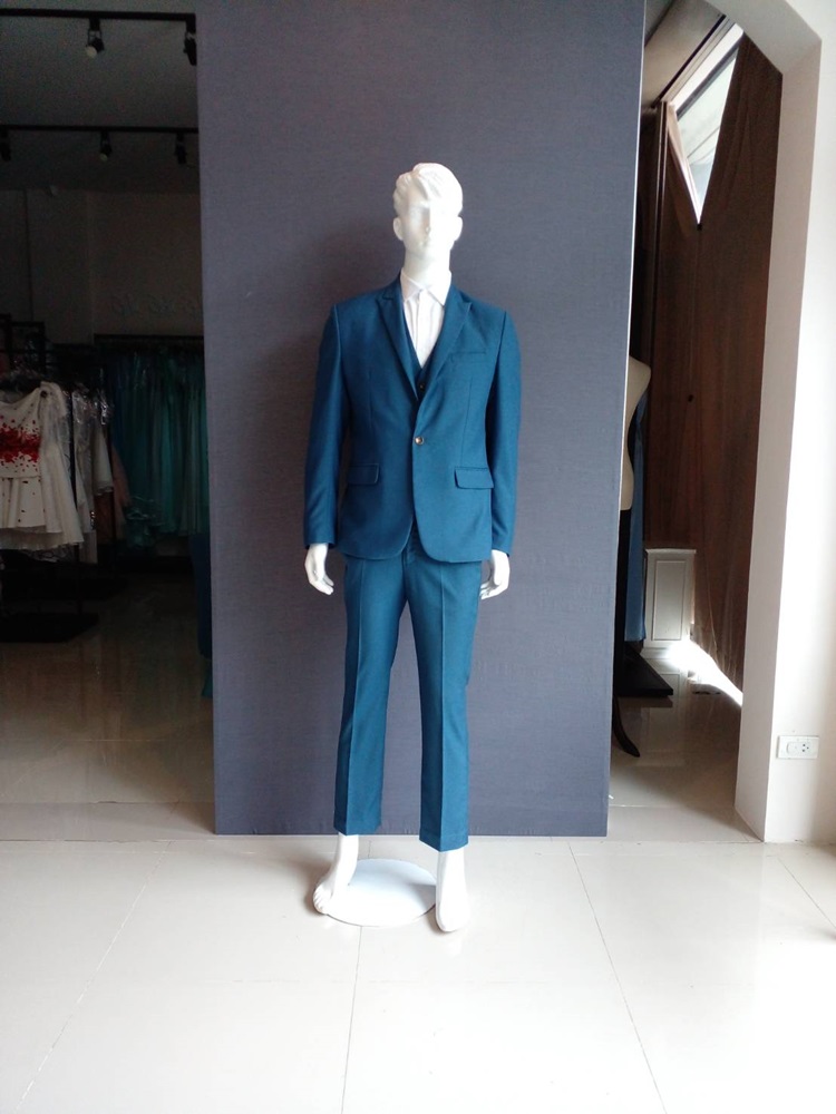 พร้อมเช่า ชุดสูทชาย สีฟ้าน้ำทะเล (พร้อมเสื้อกั๊ก)