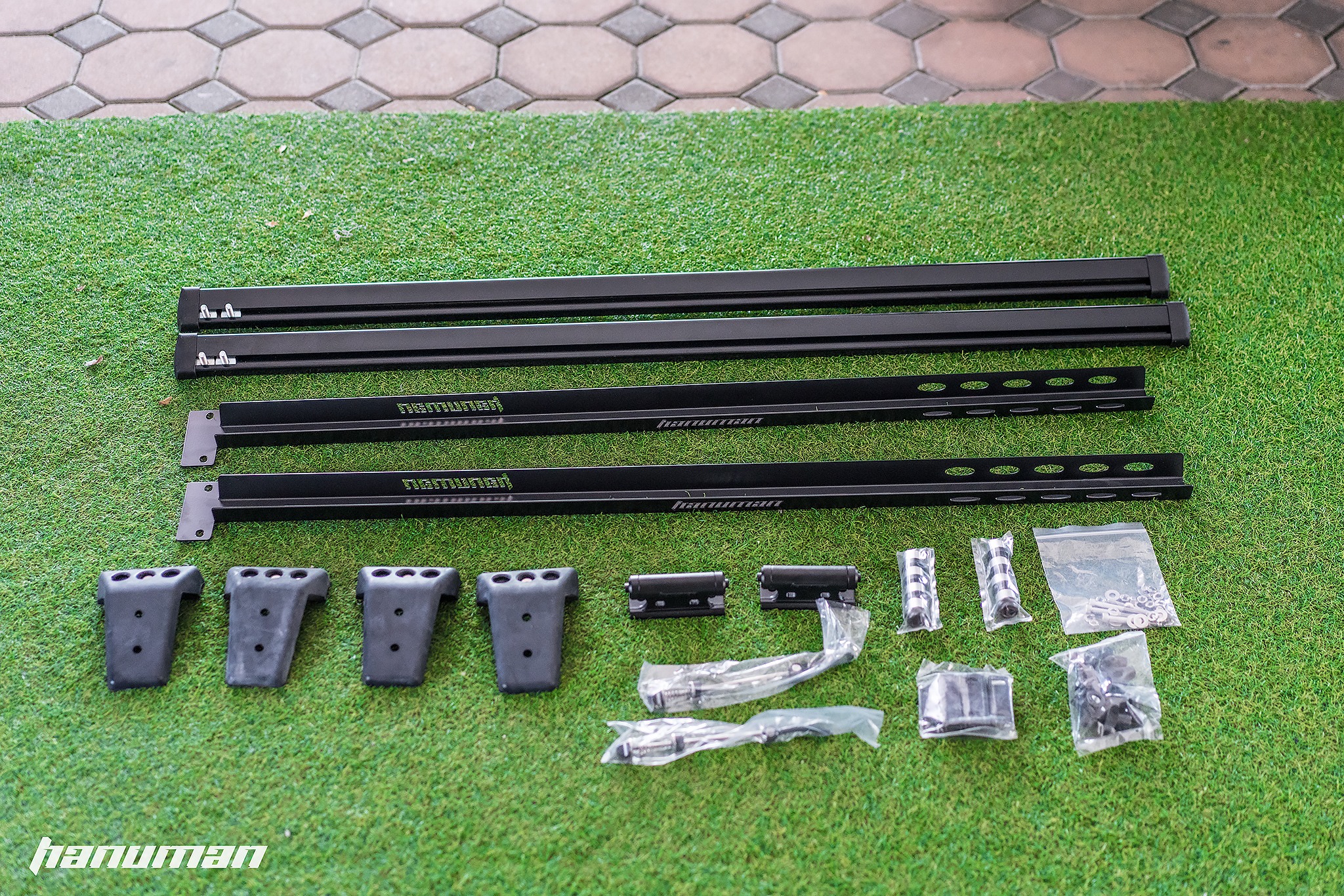 แร็คบรรทุกจักรยาน Hanuman rack C02, Car Bike Rack สำหรับบรรทุกรถจักรยานบนหลังคา แบบตรงรุ่นมีแร็ค (คานอลูมิเนียม 2 เส้น+ ตัวจับหลังคาแบบตรงรุ่น) แยกรุ่น Fortuner,Pajero,Mu-x
