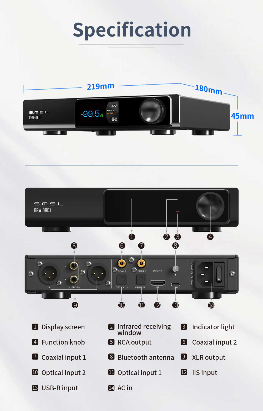 SMSL RAW-DAC1 ตัวถอดรหัสสัญญาณเสียง DAC ชิป AK4191+AK4499EX รองรับ MQA, LDAC ประกันศูนย์ไทย