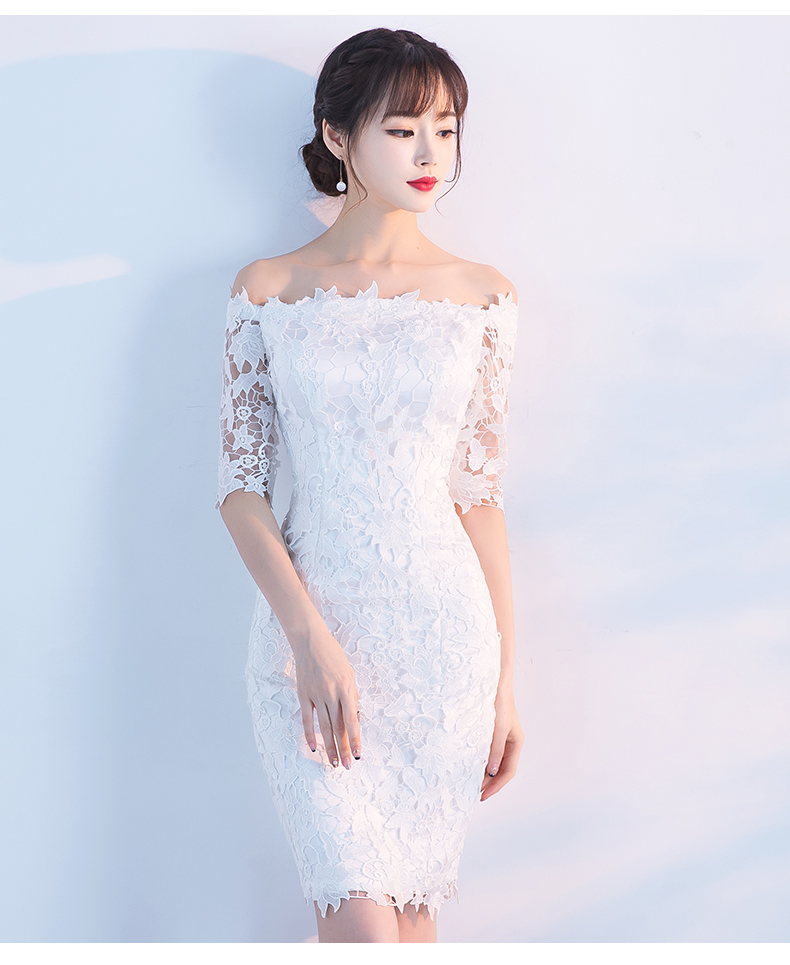 Pro-order ชุดเช่า เดรส สีขาว ปาดไหล่ ลูกไม้ ถ่ายพรีเวดดิ้ง