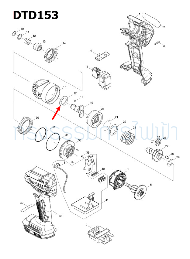 NYLON WASHER 19 สว่านไร้สาย Makita มากีต้า DTD146, DTD153 [#17] Pn.261151-6 (แท้) ##