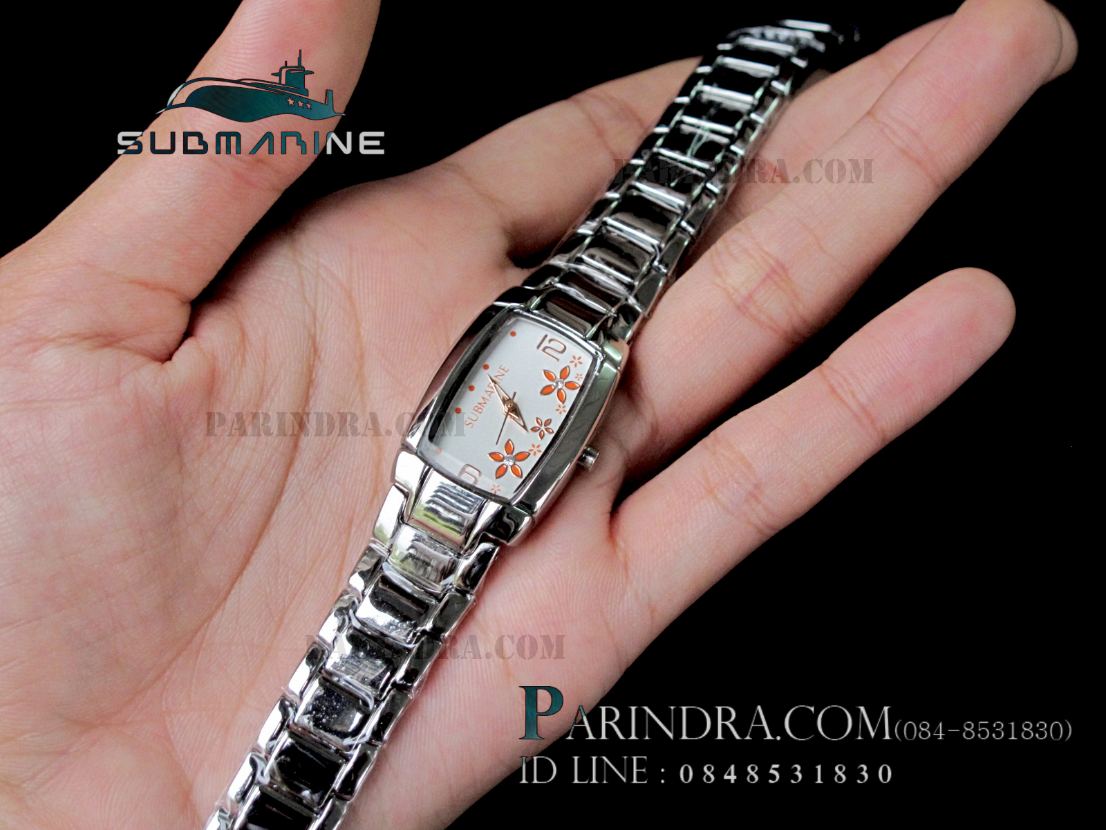 นาฬิกา U.S. submarine รุ่น J043L ลายดอกไม้ หน้าปัดสีขาวส้ม