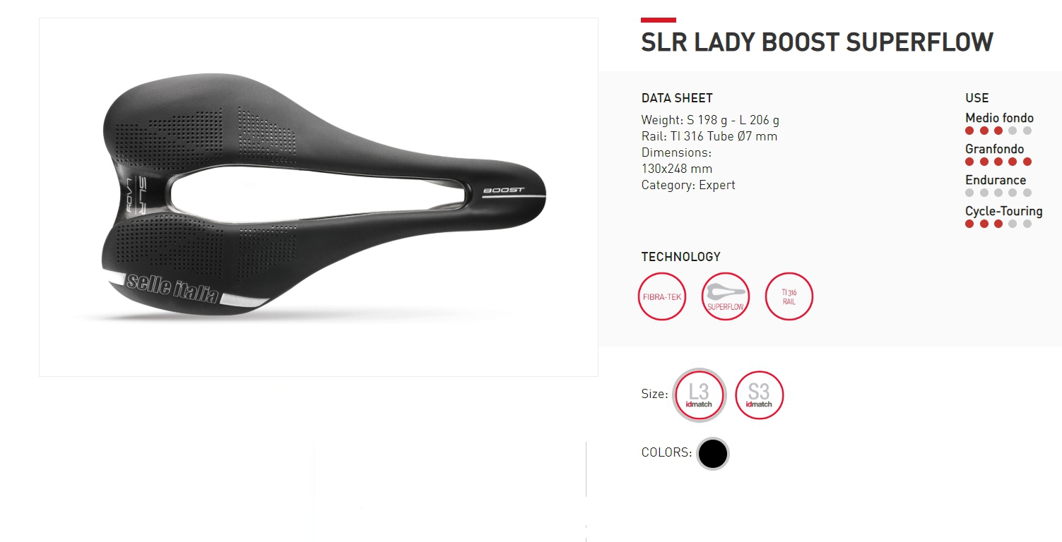 อานนั่ง SELLE ITALIA ,SLR BOOST LADY SUPERFLOW, (Road/MTB), S3, L3