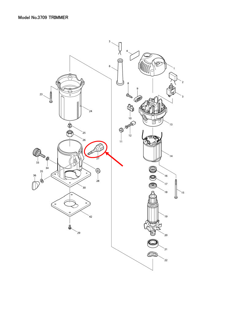 THUMB SCREW M5X33 เครื่องเซาะร่องทริมเมอร์ Makita 3709 [#27] Pn.265771-8 (แท้) ##
