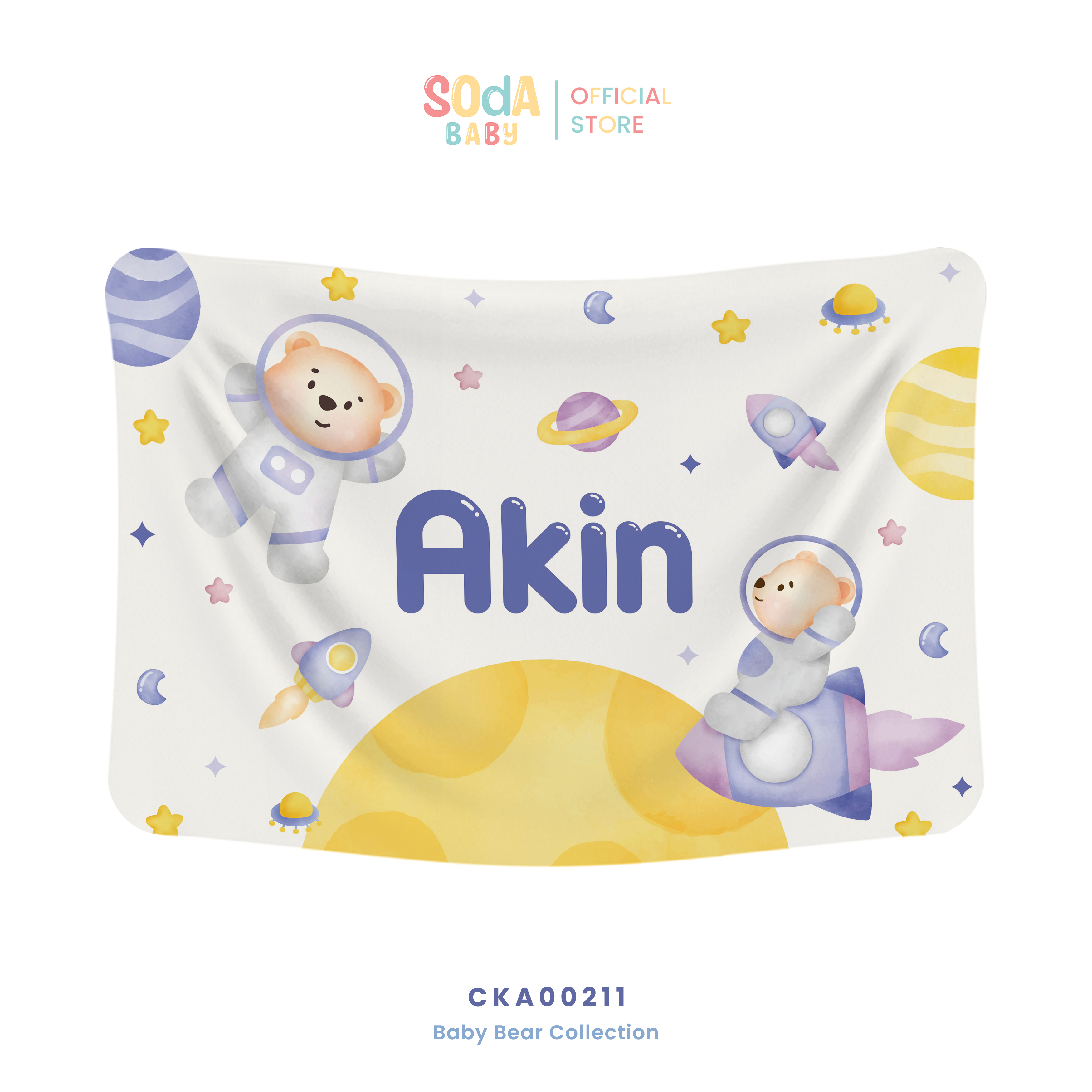 ผ้าห่มเด็ก ใส่ชื่อได้ ลาย Bear Space 2 🚀 Baby Bear Collection 🧸 รหัส CKA00211 #ผ้าห่ม #SOdAbaby