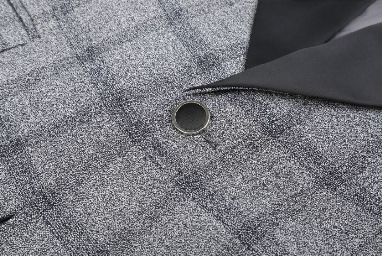 Pre-order ชุดสูทชาย ลายสก็อตสีเทาปกดำ รุ่นยอดฮิต