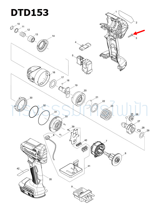 TAPPING SCREW 3X16 สว่านไขควงกระแทกไร้สาย มากีต้า Makita TM30D, DF032D, BTM40, DTM40, BTM50, DTM50, DTD153, DTD154, DDF484 Pn.266429-2 (แท้) ##