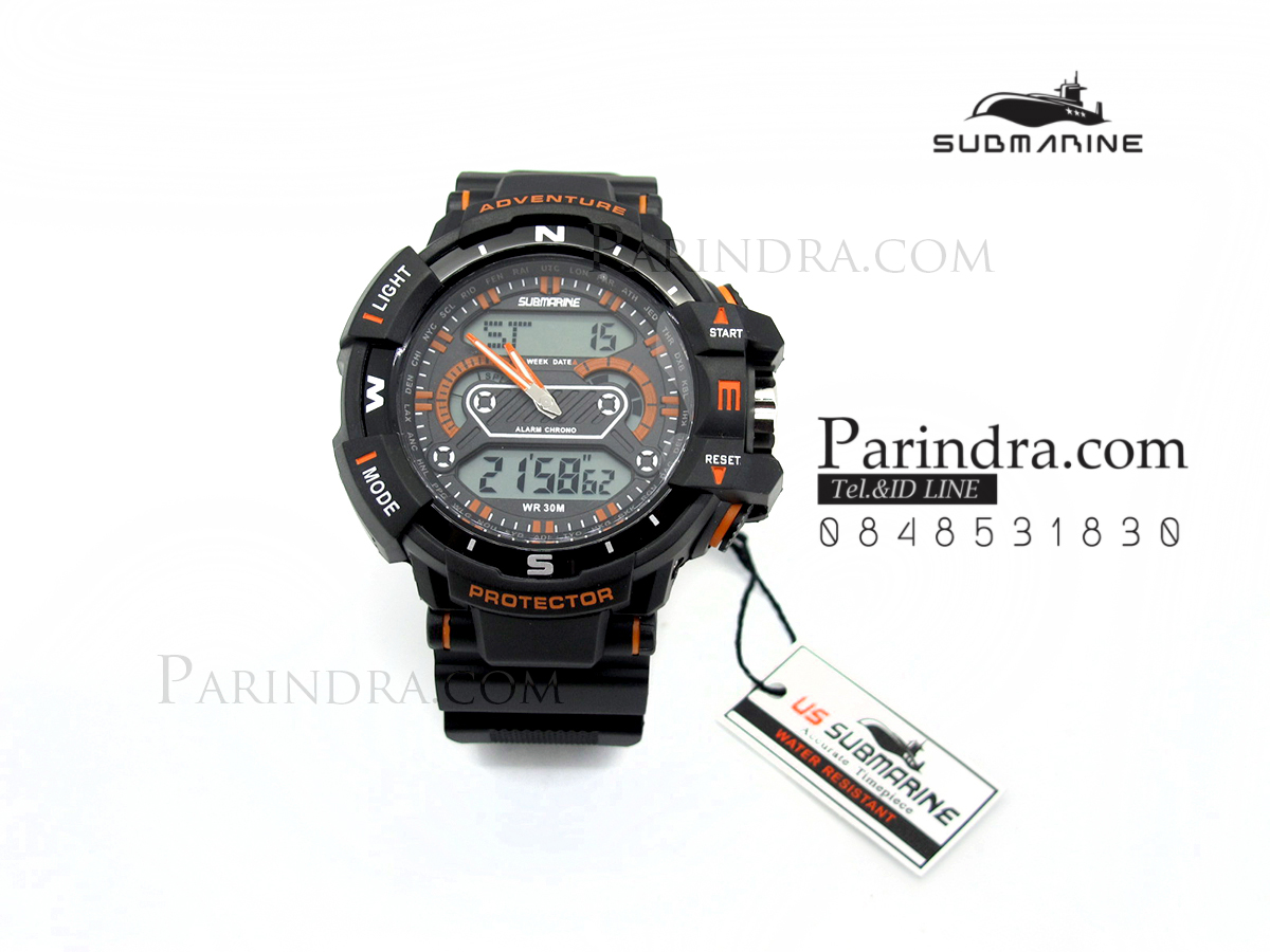 นาฬิกา US submarine Protector รุ่น TP3161M สีดำตัดส้มกรอบเข็มทิศ