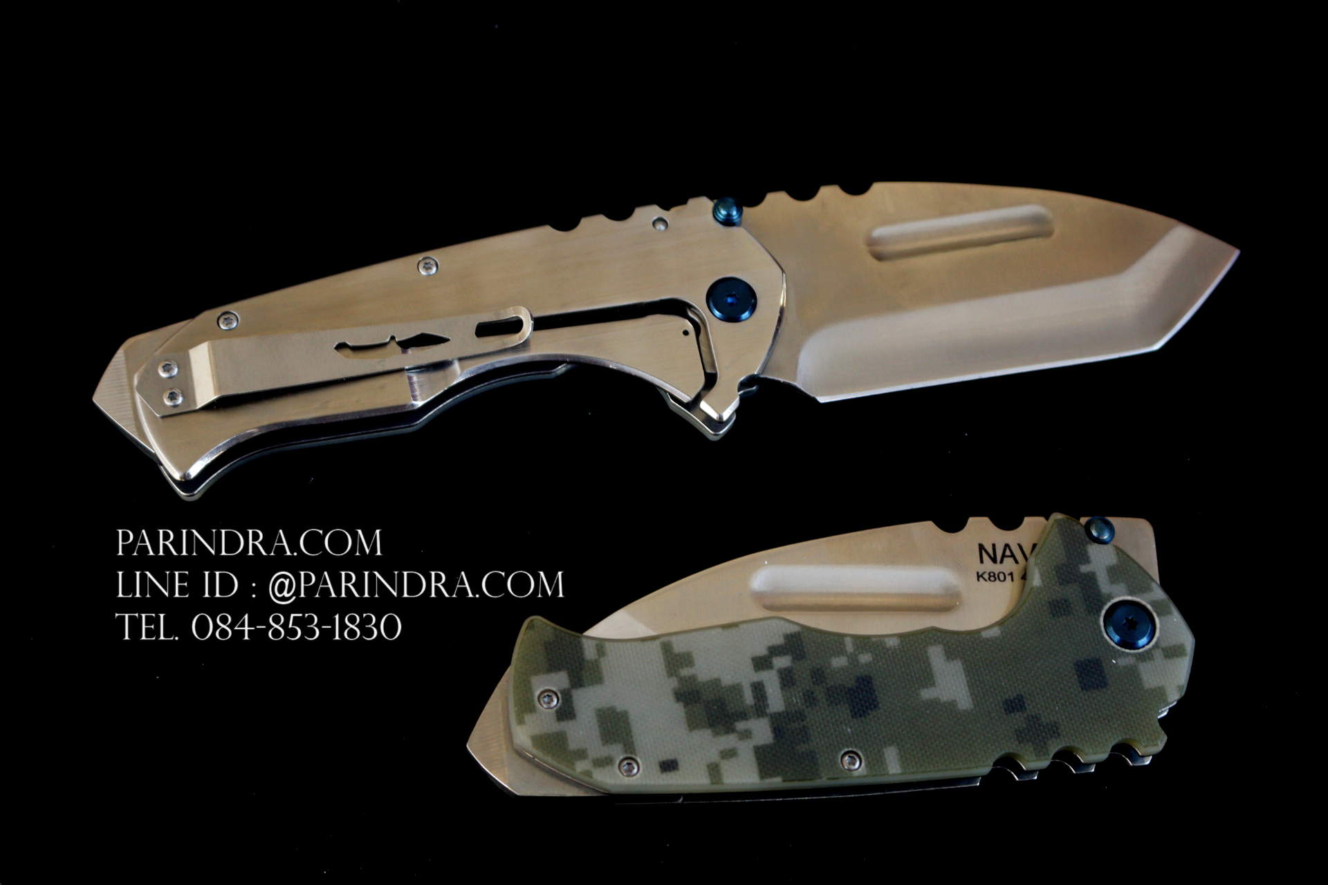 มีดพับ Navy รุ่น K801C สีเขียวทหาร ด้าม G10 ทรงสวย ของแท้ 100% ใหม่ หมุดน้ำเงิน