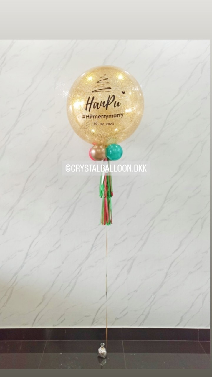 ลูกโป่ง เปิดงาน Bubble ขนาด 24" กลิตเตอร์สีทอง พร้อมตกแต่ง สามารถเปลี่ยนสีลูกโป่ง/เปลี่ยนข้อความ/เปลี่ยนขนาดได้