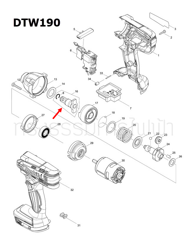 ANVIL E ASSEMBLY บล๊อกไร้สาย Makita มากีต้า DTW190 [#16] Pn.135796-5 (แท้) ##