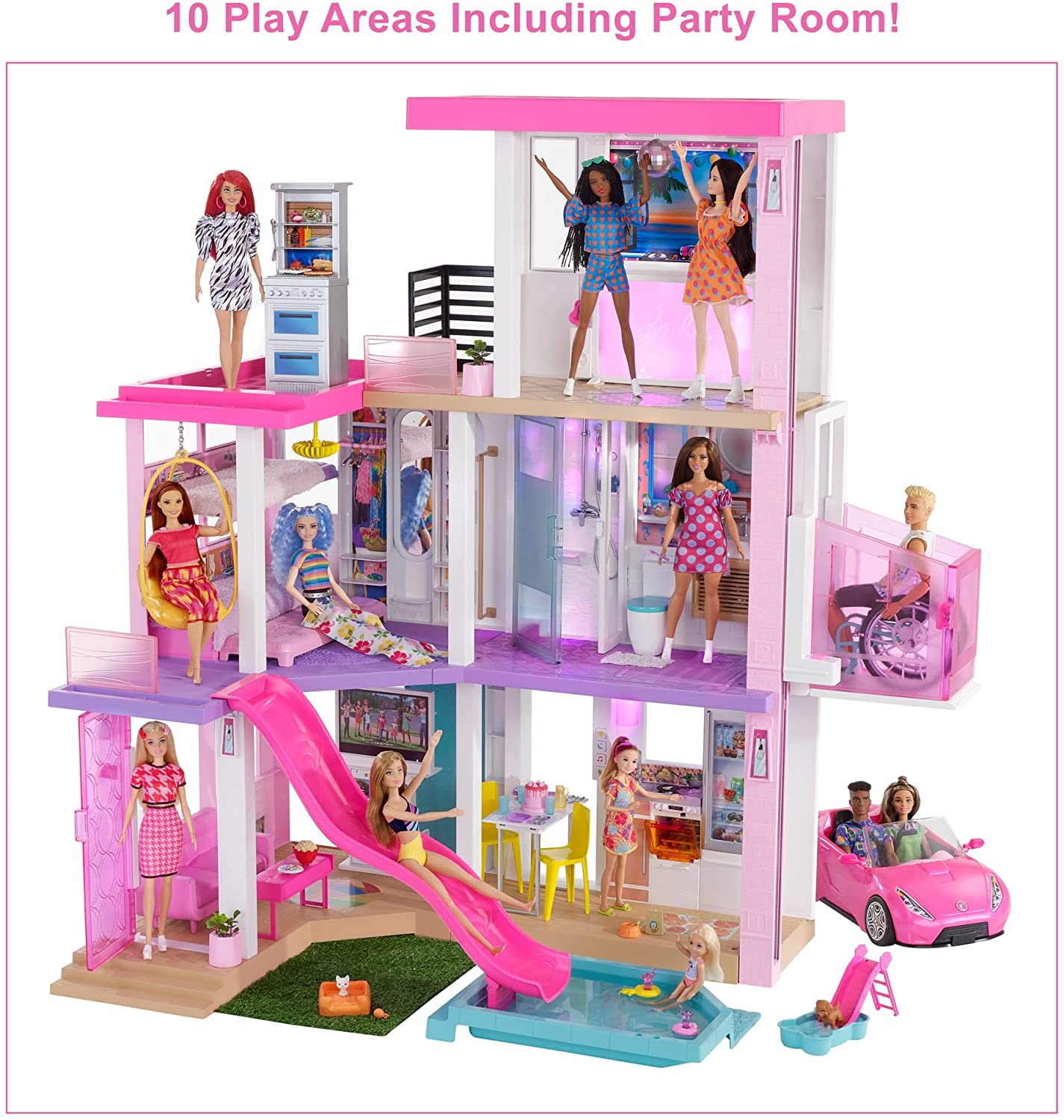บาร์บี้ บ้าน พร้อมสระว่ายน้ำ สไลด์ ลิฟต์ และระบบแสงสีเสียง Barbie® New DreamHouse® Dollhouse with Pool, Slide, Elevator, Lights & Sounds