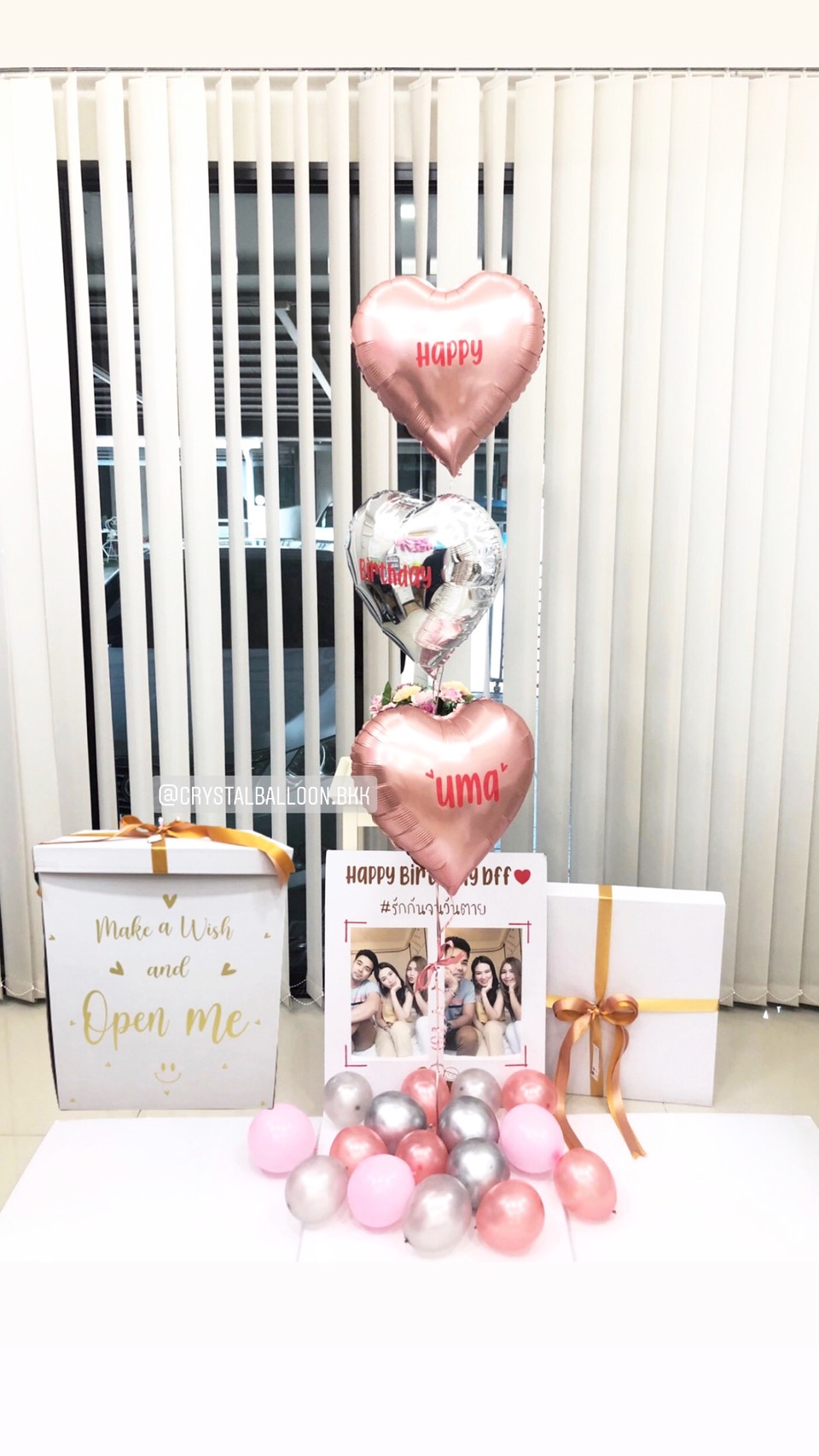 Happy Birthday Surprise Box กล่องเซอร์ไพรส์วันเกิด ยอดนิยม พร้อมตกแต่ง ฟอยล์หัวใจ ขนาด 18" 3 ชิ้น,สามารถใส่รูปได้ 2 ใบ สามารถเปลี่ยนสีลูกโป่ง/เปลี่ยนข้อความได้