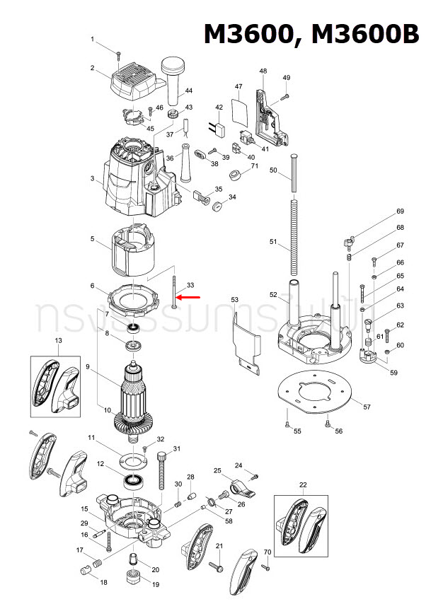TAPPING SCREW 5X80 แท่นตัด Maktec มาคเทค, Makita มากีต้า MT240, MT241, MT243 [#48], M3600, M3600B [#33] Pn.266328-8 (แท้) ##
