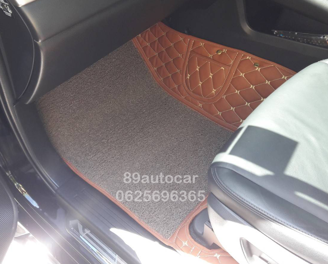 พรมดักฝุ่น Mitsubishi Pajerosport 2022 8D สีน้ำตาลเย็บติดกับพรมหนังสีน้ำตาลเข้ม