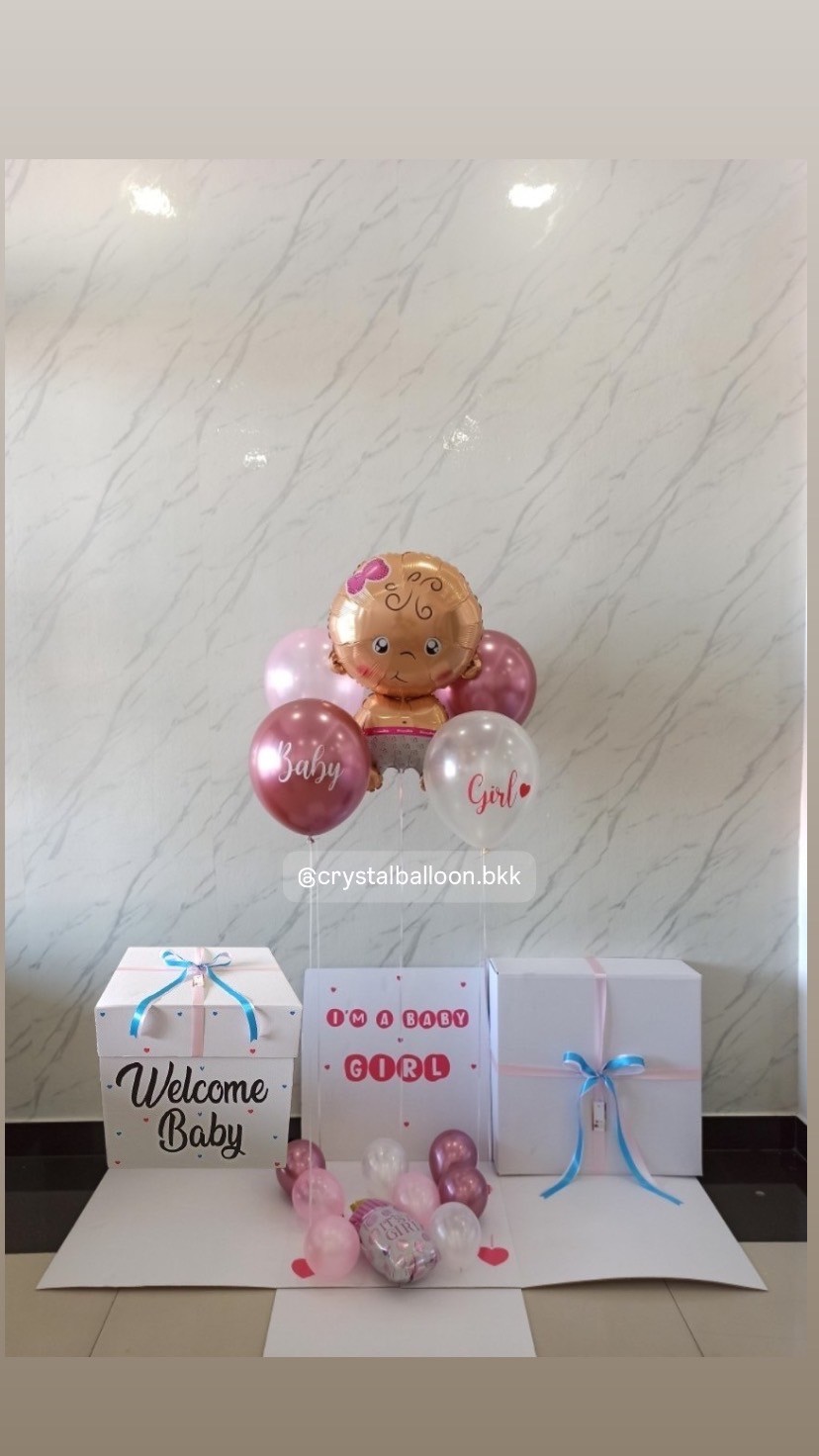 Gender Reveal Surprised Box กล่องทายเพศ พร้อมตกแต่ง ลูกโป่ง 4 ลูก ฟอยล์เด็กทารก 1 ชิ้น,สามารถใส่รูปได้ 2 รูป สามารถเปลี่ยนสีลูกโป่ง/เปลี่ยนสี-ฟอยล์ตกแต่ง/เปลี่ยนข้อความได้