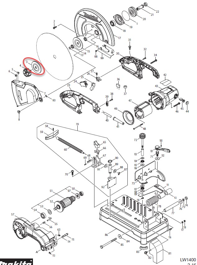 ฝาปะกับ Makita LW1400 #3, #15 Pn.224299-5 (แท้) ##(*)