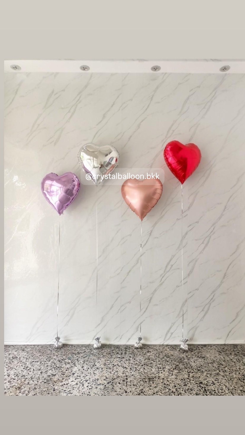 Happy Valentine Day ลูกโป่งวาเลนไทน์ ลูกโป่งฟอยล์18" ตั้งพื้น 4 ลูก คละสี พร้อมตกแต่ง สามารถเปลี่ยนสีลูกโป่งได้