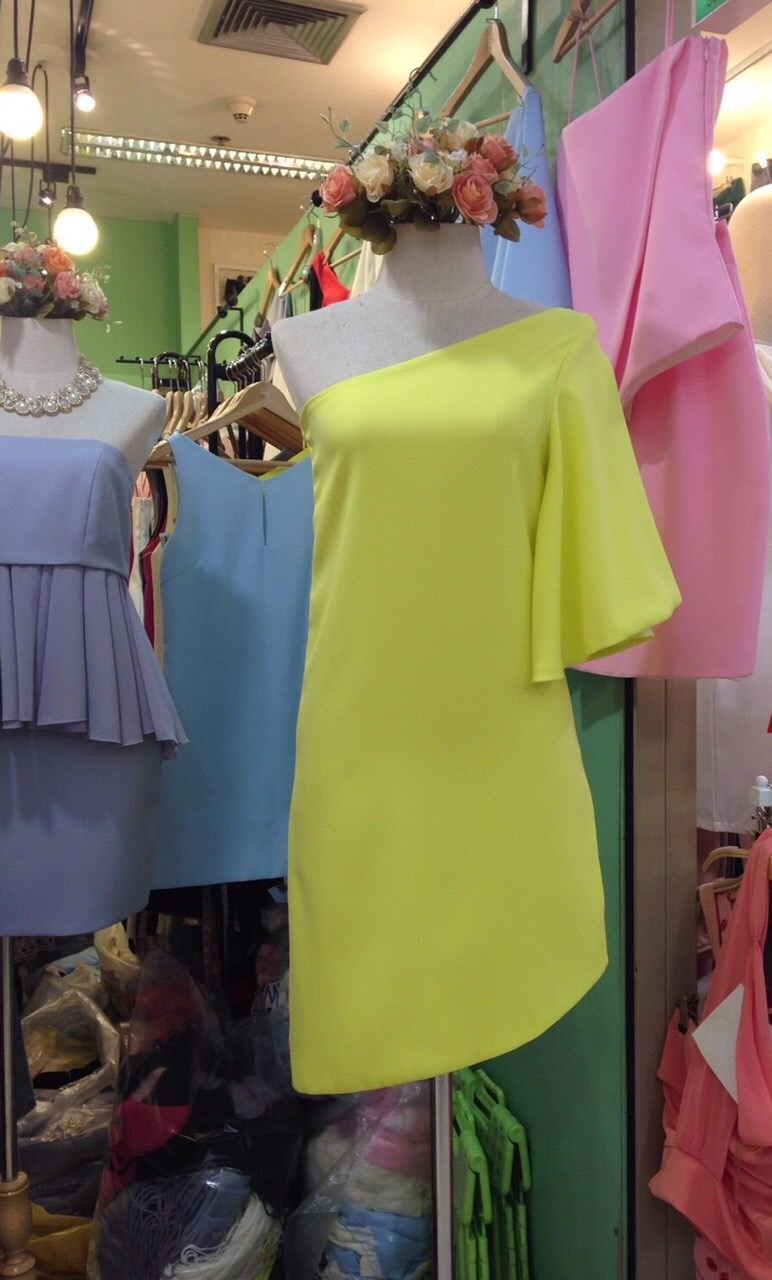 พร้อมส่ง ชุดออกงาน แบบเรียบหรู ปาดไหล่ สีชมพู บานเย็น ใส่ได้ทั้งงานเช้า งานเย็น