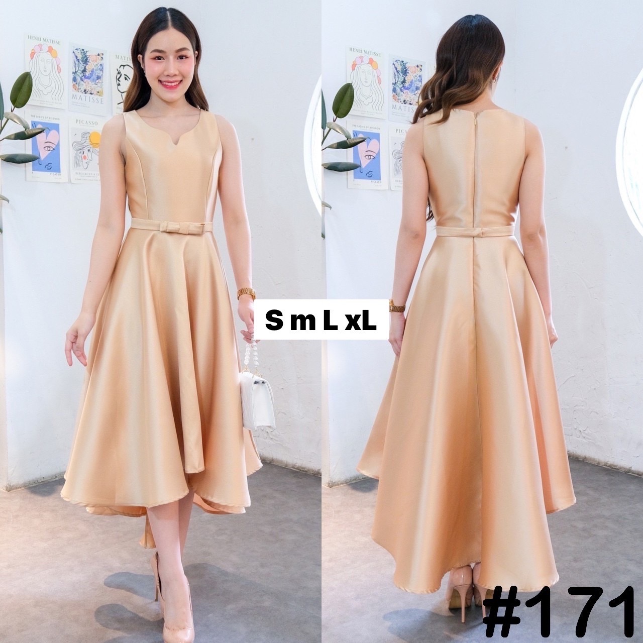 งานสั่งใหม่ ชุดราตรี แขนกุด สีทอง