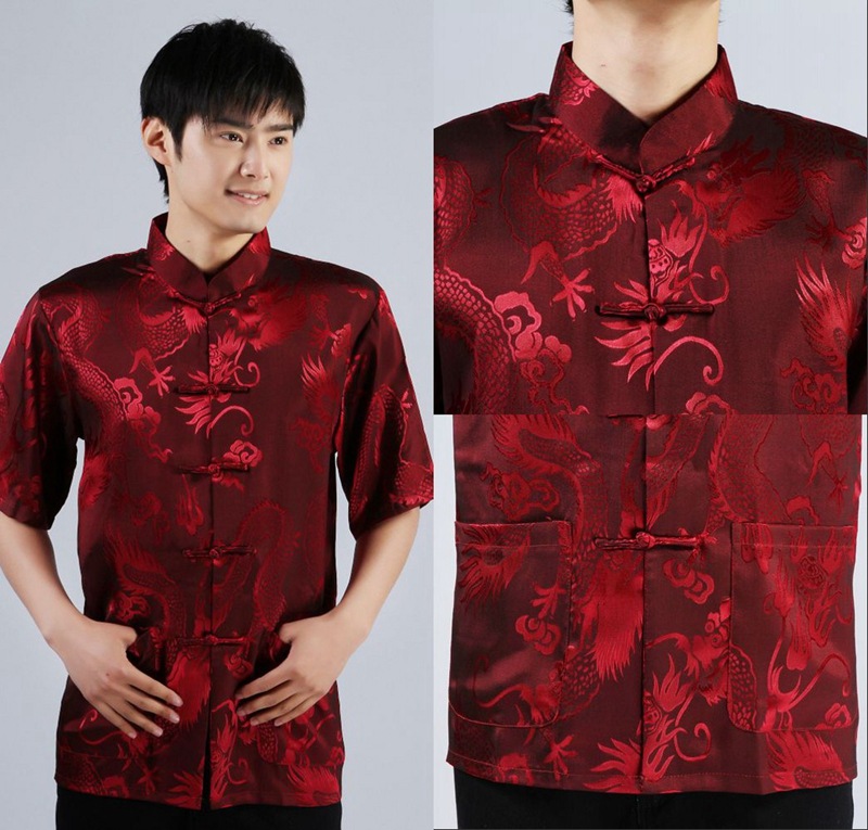 Pre-order ชุดจีน เสื้อจีนชาย แขนสั้น สีทอง