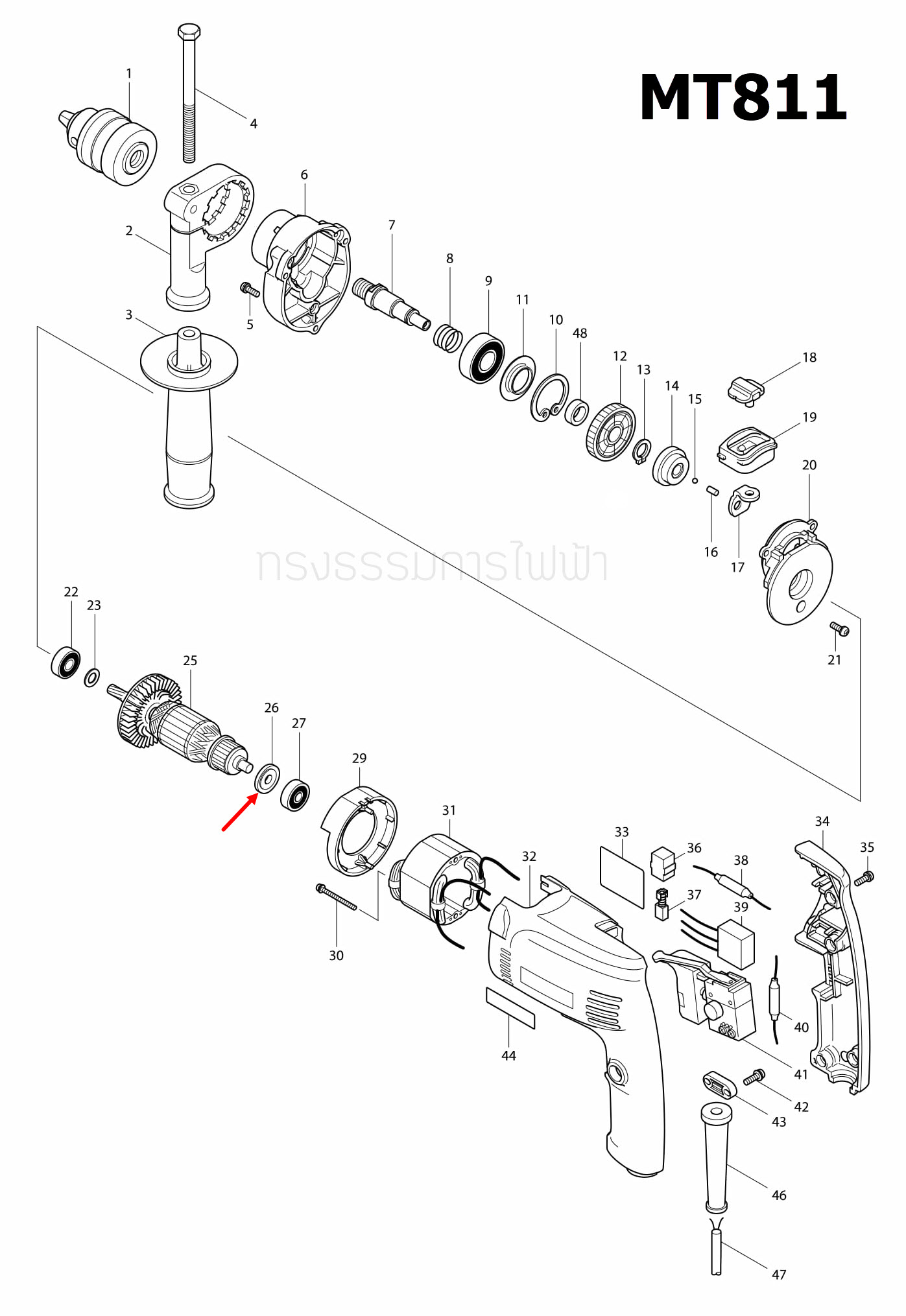 INSULATION WASHER สว่าน Maktec มาคเทค MT811, MT813 [#26] Pn.681662-9 (แท้) ##
