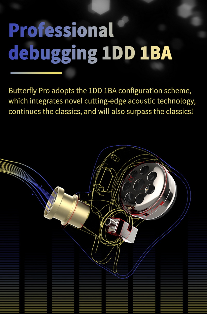 BGVP Butterfly Pro หูฟัง IEMs หูฟัง Hybrid 2 ไดรเวอร์ 1DD+1BA รองรับ Hi-Res ประกันศูนย์ไทย