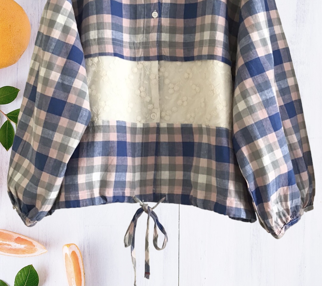 เสื้อ/เสื้อคลุมผ้าฝ้ายลายสก็อตแต่งฮู้ดผ้าลูกไม้