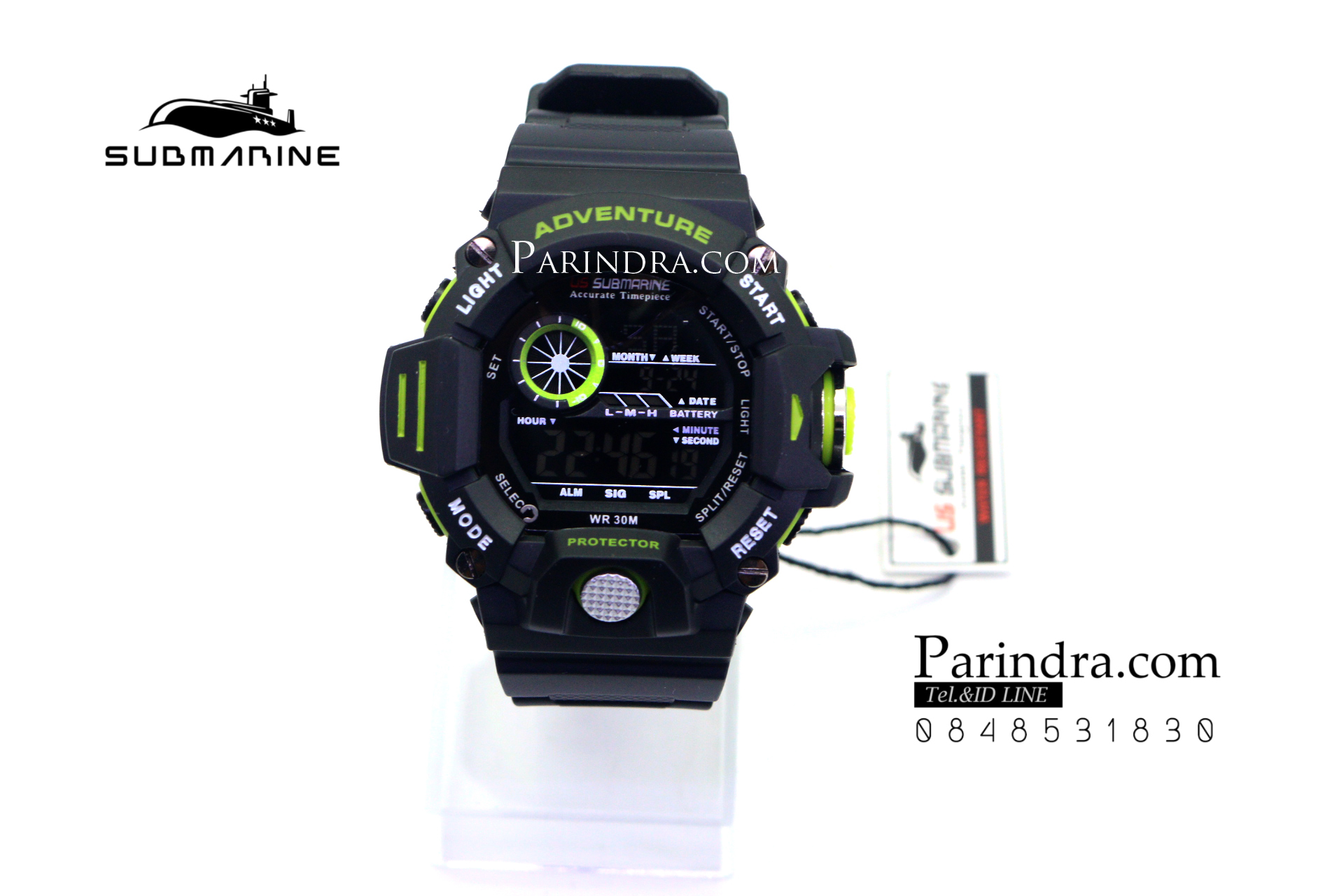 นาฬิกา US submarine รุ่น TP1328M สีดำตัดเขียว พื้นหลังดำ