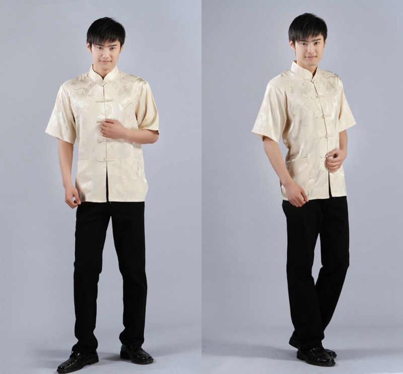 Pre-order ชุดจีน เสื้อจีนชาย แขนสั้น สีครีม