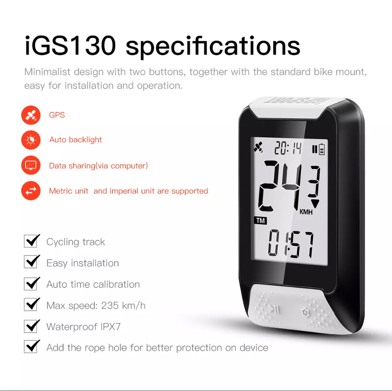 ไมล์ iGPSport iGS130 GPS Cycling Computer