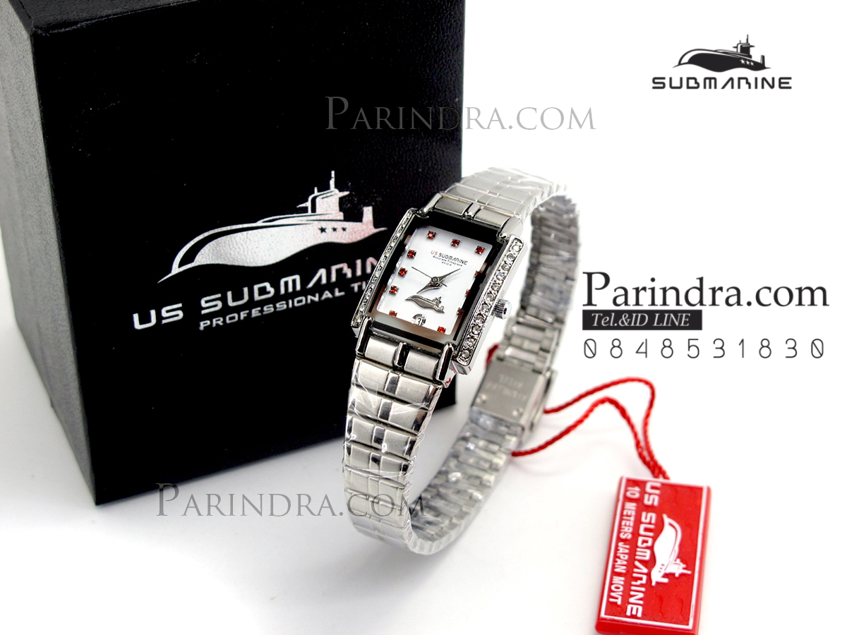 นาฬิกา U.S. submarine รุ่น S1015L สีเงินหน้าปัดสีขาวกรอบคริลตัล