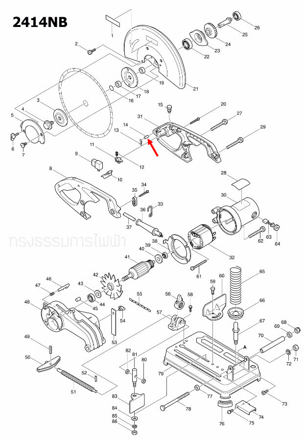 PIN 6 เครื่องตัดเหล็ก Makita มากีต้า 2414NB [#14] Pn.256012-3 (แท้) ##