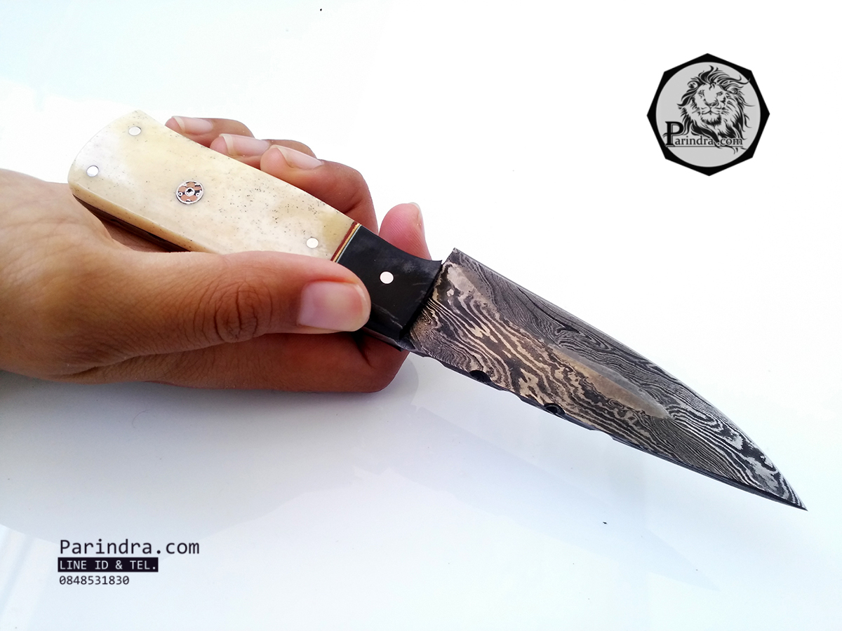 มีดดามัสกัส ทรงมีดแล่ (Damascus) ด้ามกระดูกอูฐและเขาวัว ขนาด 7.5 นิ้ว ตีพับ 200 ชั้น นำเข้าจาก ปากีสถาน DPK007