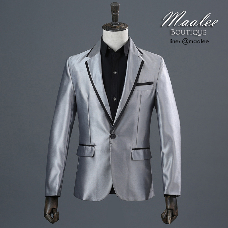 พร้อมเช่า ชุดสูทชาย สีเทาเงิน Metallic Silver