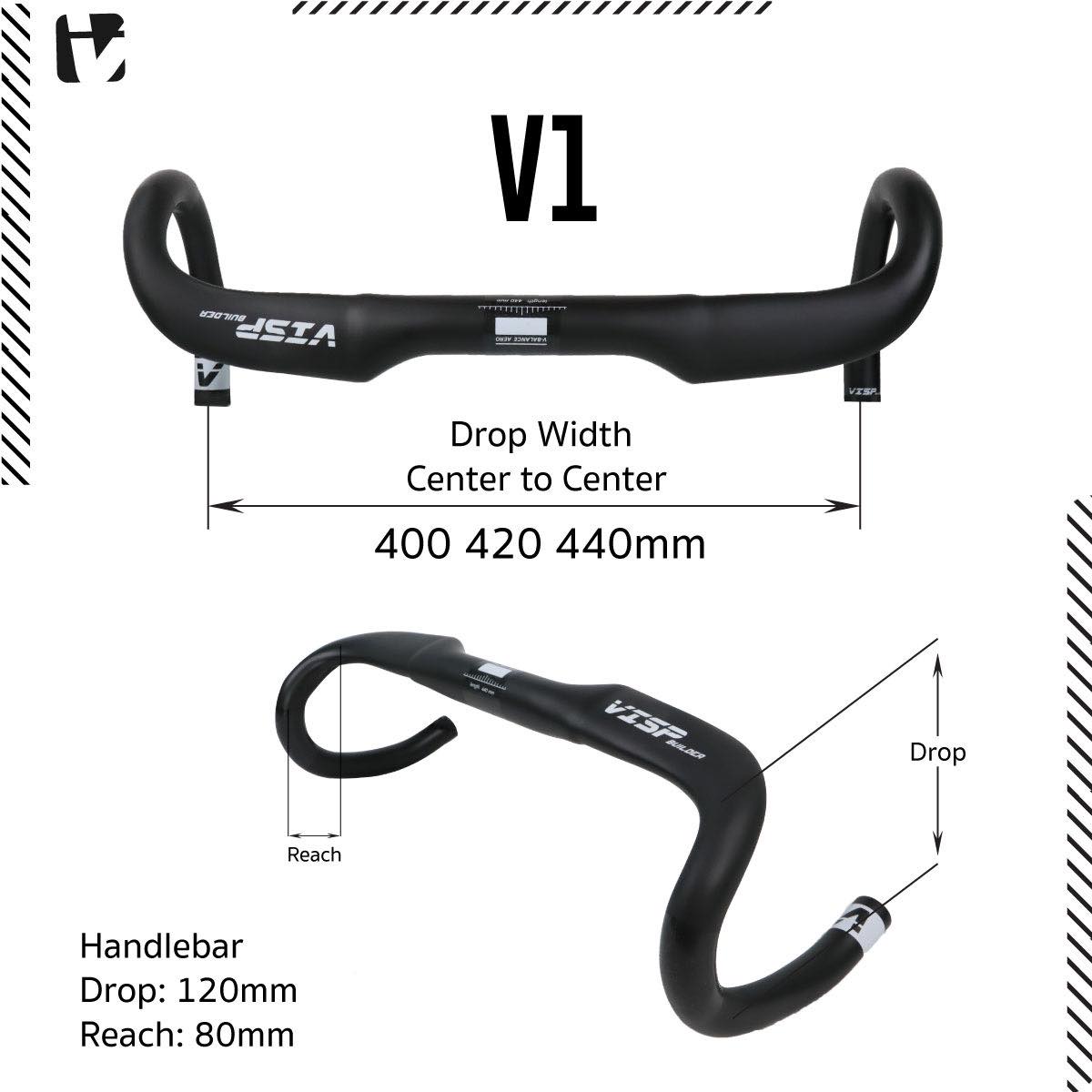 แฮนด์คาร์บอนเสือหมอบ VISP BUILDER V1 Aero integrated Handlebar, Reach80/Drop120mm.