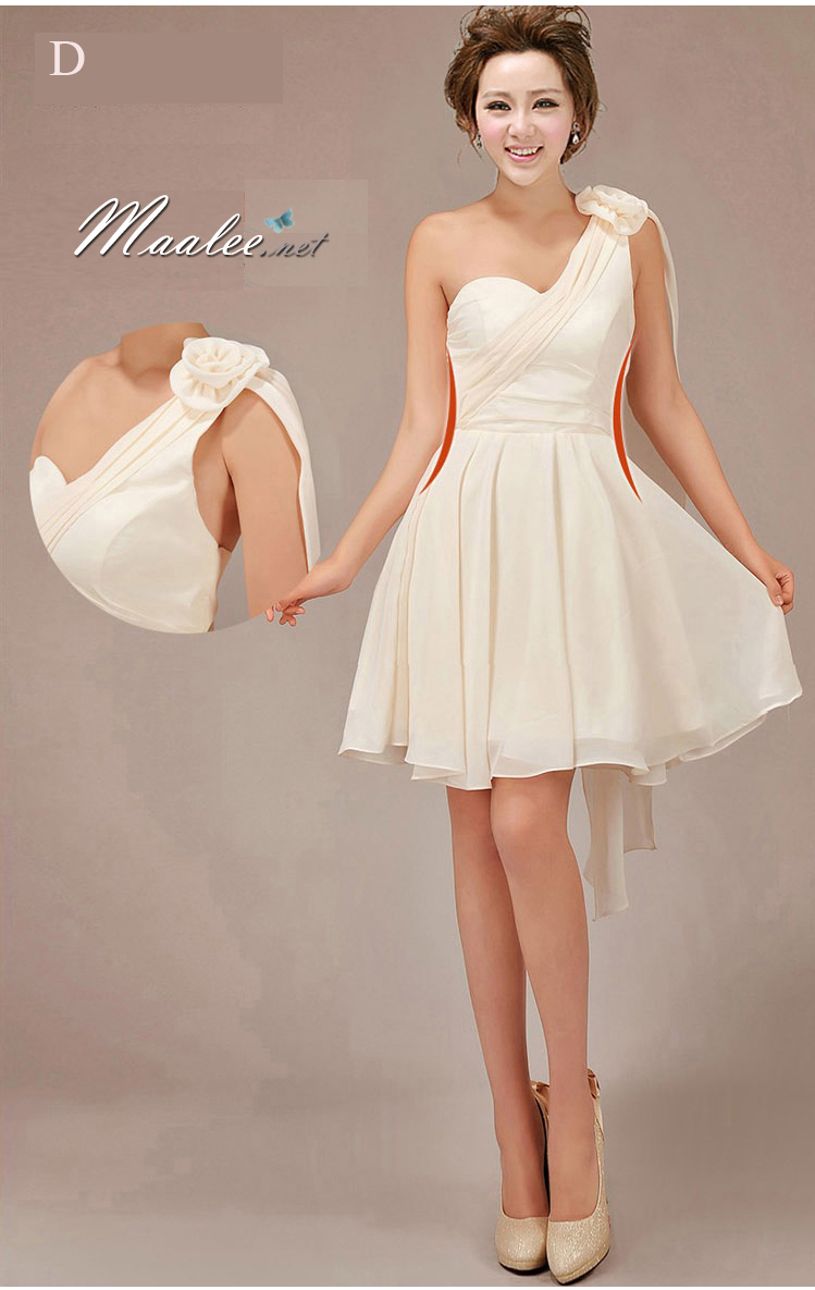 พร้อมส่ง ชุดราตรีสั้น ชุดเพื่อนเจ้าสาว สีครีม Ivory-001D