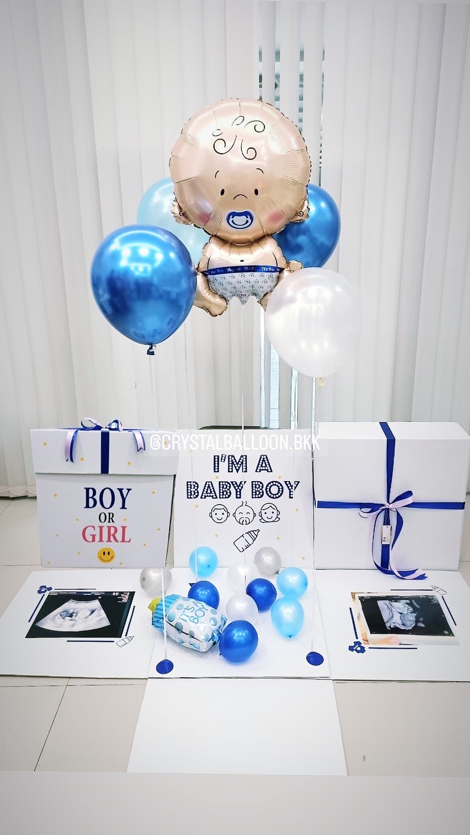 Gender Reveal ลูกโป่งทายเพศ แบบกล่อง พร้อมตกแต่ง สามารถใส่รูปได้ 2 ใบ สามารถเปลี่ยนสีลูกโป่ง/เปลี่ยนข้อความได้