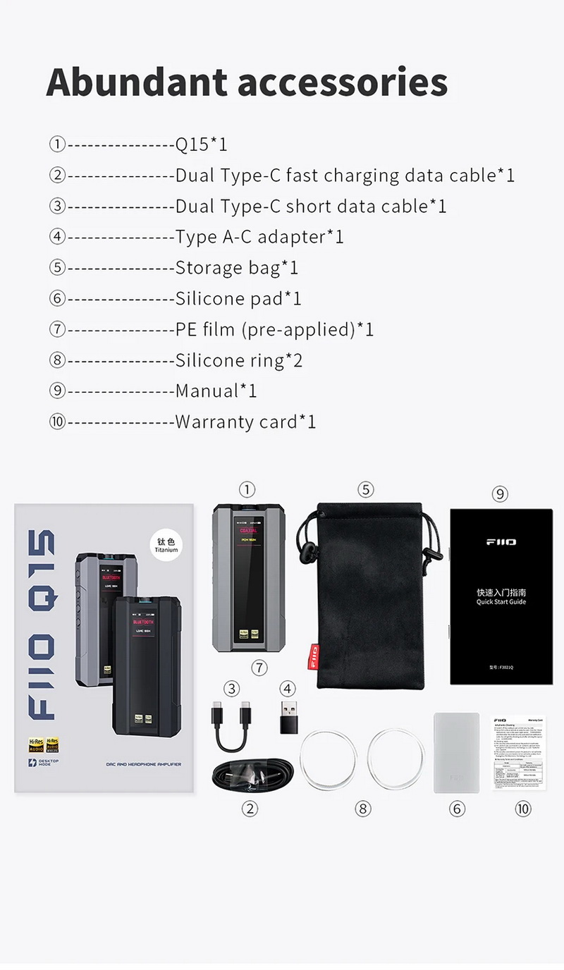 FiiO Q15 DAC/AMP พกพา ชิป DACคู่ จอ IPS รองรับ MQA, PCM 32bit/768kHz, DSD512 ประกันศูนย์ไทย